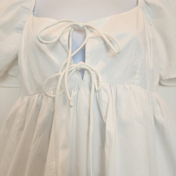Abercrombie & Fitch White Puff Sleeve Tie Babydoll Dress S Cottagecore Fairy - Picture 4 of 10